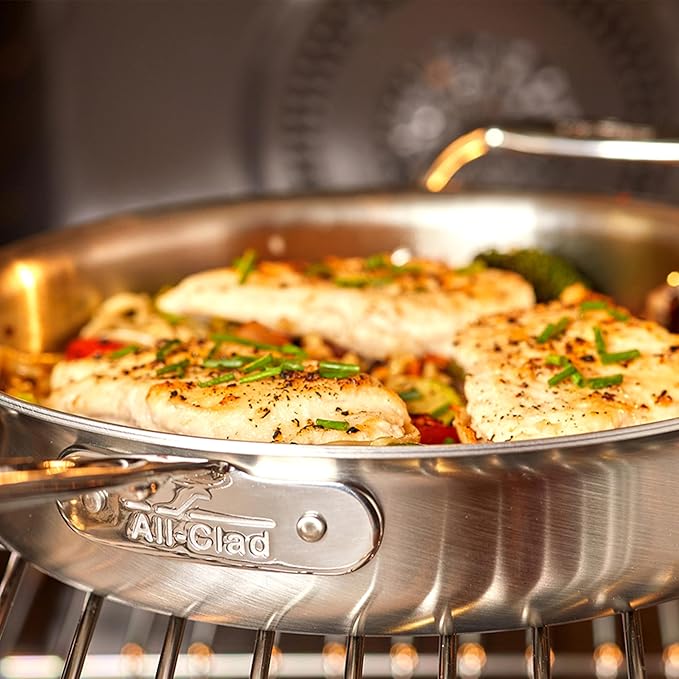 All-Clad D5 8 Inch Brushed Stainless Steel Pro Non Stick Frying pan, 5-Ply Stainless Steel Pan, Induction, Oven Broiler Safe 500F Skillet, Professional Cookware, Silver
