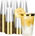 RACETOP 200 Pack 14oz Gold Rimmed Plastic Cups, Heavy Duty Disposable Glasses, Elegant Gold Rimmed Disposable Hard Cups for Party, Thanksgiving, Wine Taesting, Birthday and Christmas.