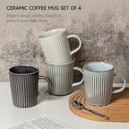 Coffee Mugs Set of 4 Modern Striped Stoneware Coffee Cups with Handle, Large Ceramic Gift Set for Women and Men, Dishwasher and Microwave Safe, 18oz for Hot Coffee, Tea, Cocoa, Milk