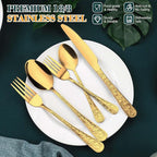 Gold Silverware Set, 30 Pieces Vintage Carved Flatware Set for 6, Stainless Steel Cutlery Set with Knife/Fork/Spoon,Utensil Set for Home and Kitchen, Dishwasher Safe