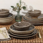 Gibson Elite Hailstone 16 Piece Stoneware Reactive Glaze (Service for 4) Ceramic Plates and Bowls Dinnerware Set - Black