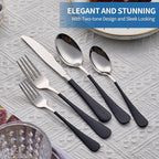 20-Piece Black Silverware Set, 18/0 Stainless Steel Black Handle Flatware Set, Service for 4, Modern Cutlery Set Includes Dinner Knives Forks Spoons, Mirror Polished, Dishwasher Safe
