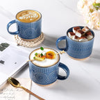 GBhome 16OZ Stackable Coffee Mugs, Ceramic Coffee Mugs with Texture Patterns for Man,Woman,Dad,Mom, Modern Coffee Mugs Set of 4 for Latte/Cappuccino/Cocoa. Dishwasher&Microwave Safe