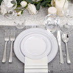 NOCCUR 700PCS Silver Plastic Plates Disposable for 100 Guests - Include 100 Dinner/Dessert White Plastic Plates with Silver Trim,300 Cutlery,100 Cups,100 Napkins for Party&Wedding