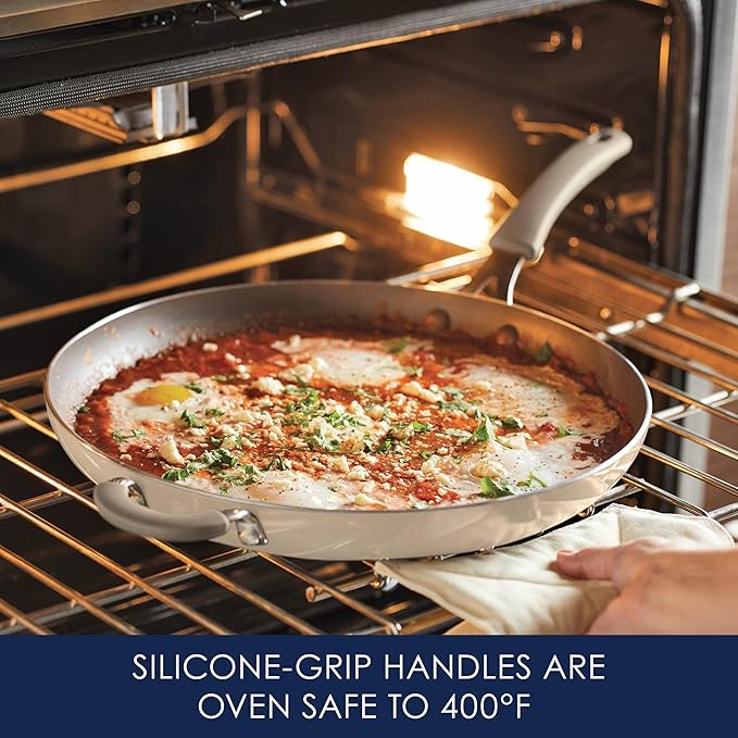 Rachael Ray Cook + Create Nonstick Frying Pan/Skillet with Helper Handle, 14 Inch - Almond