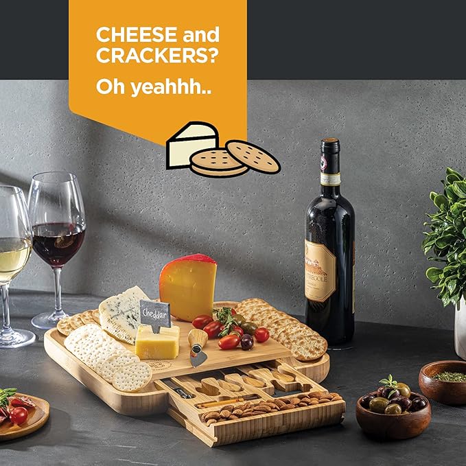 Charcuterie Boards Gift Set - Bamboo Cheese Board Set Charcuterie Tray & Serving Platter for Hosting & Entertaining, Wooden Cheese Platter, Kitchen Gifts for Women, Gifts for Home, Wedding & Birthday