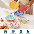 vancasso Selene 8.5" Pasta Bowls Set of 6, 40 oz Porcelain Shallow Salad Bowls, Serving Bowls Pasta Dishes Plates Large Kitchen Bowl Plates, Vivid Floral Design, Microwave Safe, Series SELENE