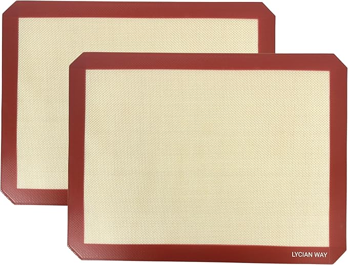 Silicone Baking Mats Set of 2, Half Sheet Nonstick Reusable Baking Sheet Liners for Cookies, Macarons, Bread, Pizza, Pastry, Red