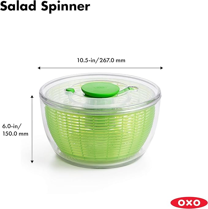 OXO Good Grips Salad Spinner - Large, Green Lettuce & Fruit Washer, BPA-Free, Easy One-Hand Pump (Pack of 4)