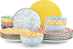 vancasso SELENE Plates and Bowls Set for 6, 18 Pieces Dinnerware Sets, Mircowave and Dishwasher Safe Dishes Set, Porcelain Pastel Dinnerware