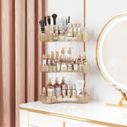 Asayuee 3-Tier Corner Bathroom Counter Organizer with Top Toothbrush Holders,Large Makeup Organizer Countertop with Brush Holder,Skincare Organizers Corner,Exquisite Vanity Organizer (Gold, 3 Tier)