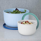 Oggi Prep, Store & Serve Plastic Bowl w/See-Thru Lid- Dishwasher, Microwave & Freezer Safe, (0.7 qt) Lt Gray w/Dk Gray Lid