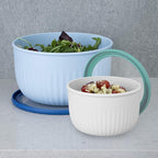 Oggi Prep, Store & Serve Plastic Bowl w/See-Thru Lid- Dishwasher, Microwave & Freezer Safe, (0.7 qt) White/Aqua