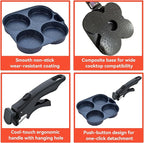 4-Cup Egg Pan Nonstick, Aluminum Omelette Pan with Detachable Handle, Fast Heating Breakfast Omelette Skillet for Fried Eggs Cooker, Pancakes, Suitable for Gas Stove & Induction Cookware
