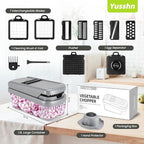 Vegetable Chopper,12-in-1 Multifunctional Food Chopper,Professional Onion Chopper with 7 Blades,Vegetable Cutter with Container for Salad,Potato,Carrot,and Garlic Essential Kitchen Tool (Silver black)