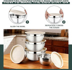 5 Piece Stainless Steel Mixing Bowls with Lids Set - Khaki Nesting Metal Mixing Bowls for Kitchen, Sizes 4.5, 4, 3.5, 2.1, 1.5 Qt for Baking, Cooking and Serving, Dishwasher Safe