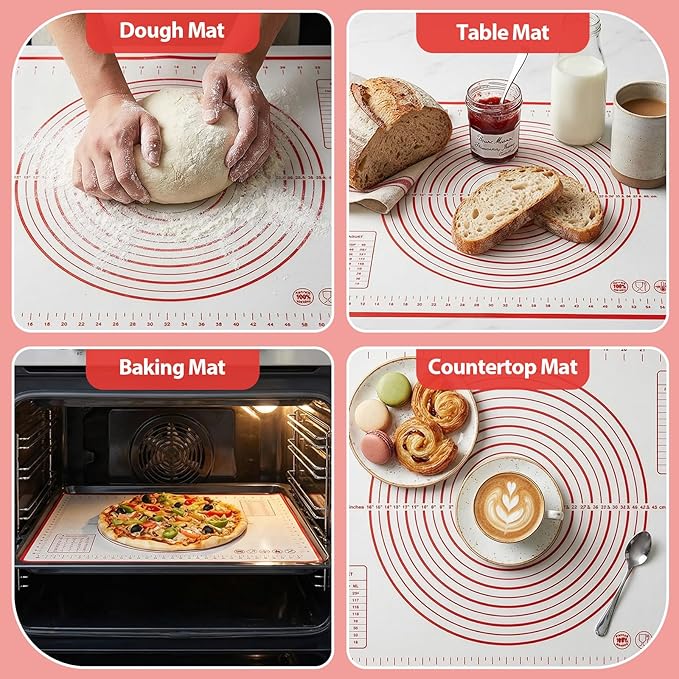 Silicone Baking Mat Non-Slip with Measurements & Conversion Chart, Large 27.5 x 19.7 Inch Baking Mat for Rolling Pin, Dough Kneading, Sourdough Bread Baking Supplies, Kitchen Silicone Mat