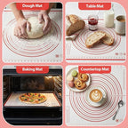 Silicone Baking Mat Non-Slip with Measurements & Conversion Chart, Large 27.5 x 19.7 Inch Baking Mat for Rolling Pin, Dough Kneading, Sourdough Bread Baking Supplies, Kitchen Silicone Mat