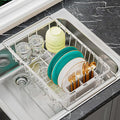 Small Dish Drying Rack in Sink, Expandable Stainless Steel Dish Drainers for Kitchen Counter, with Drain Board & Utensil Holder(White)