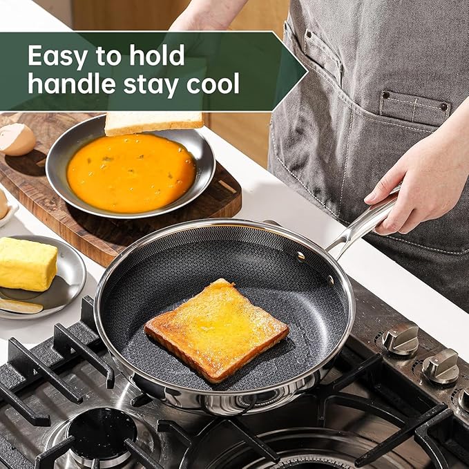 10-Inch Nonstick Frying Pan, PFOA-Free Hybrid Skillet with Stay-Cool Handle & Oven Safe Dishwasher Safe, Compatible with All Stovetops Including Induction for Eggs, Pancakes, Steak