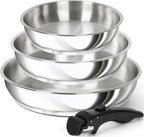 MICHELANGELO Stainless Steel Frying Pan Set, Cooking Pans with Removable Handle, Triply Base Stainless Steel Pan Set, Induction Compatible Skillet- 8" & 9.5" & 11"
