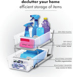 madesmart 2 Tier Bath Organizer,Undersink Storage with Sliding Drawers,for Cleaning Supplies,Pantry,Sponges,Bottles&Kitchen Essentials,Adjustable Dividers&Pull Out Sliding Baskets,Frost,(Pack of 2)