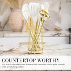White Silicone and Gold Cooking Utensils Set with Gold Utensil Holder - 7-Piece Silicone Cooking Tools - Ideal for Nonstick Cookware and Stylish Modern Kitchens - Luxury Kitchen Accessories.