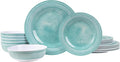 AELS Melamine Dinnerware Set of 18 Pcs, Dinner Dishes Set for Indoor and Outdoor Use, Melamine Plates and Bowls Set for 6, Dishwasher Safe, Lightweight Unbreakable, BPA Free, Green