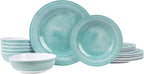 AELS Melamine Dinnerware Set of 18 Pcs, Dinner Dishes Set for Indoor and Outdoor Use, Melamine Plates and Bowls Set for 6, Dishwasher Safe, Lightweight Unbreakable, BPA Free, Green