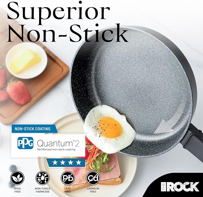 THE ROCK SOHO 8-Inch Non Stick Frying Pan with Lid – Nothing Sticks, Never Warps, Lasts Longer, Healthy Skillet with Heat-Resistant Handle, PFOA Free, Dishwasher Safe, Black