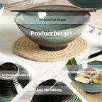 40 oz Ceramic Ramen Bowl Set of 2, Ramen Noodle Bowl with Spoons and Chopsticks 8 Inch Japanese Retro Style Large Soup, Pho, Udon Bowls, Microwave & Dishwasher Safe, Green