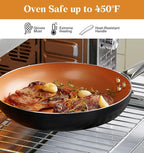 KOCH SYSTEME CS 10in Copper Nonstick Frying Pans with Lids and Titanium Ceramic Interior,100% PFOA-Free Saute Pan/Skillet for All Stove Tops,Stainless Handle,Omelet Pan Cookware