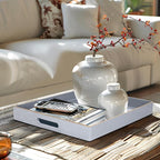 MAONAME Decorative Tray, Gray Serving Tray with Handles, Coffee Table Trays, Square Plastic Trays for Ottoman, Bathroom, Kitchen, 13" x 13" x 1.57"