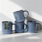 MONITO 16Oz Coffee Mugs Set of 4, Rustic Ceramic Coffee Cups Set with Large Handle, Vintage Striped Stoneware Coffee Mugs for Latte, Cocoa, Tea, Milk, Microwave & Dishwasher Safe, Deep Blue