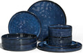 E-far 8-Piece Plates and Bowls Sets with Pasta Bowls - Stoneware Dinnerware Set for 2, Modern Ribbed Dishes, Microwave & Dishwasher Safe, Starry Blue