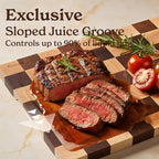 SMIRLY Wood Cutting Boards for Kitchen Wooden Chopping Board Set Reversible with Deep Juice Grooves Grip Handles, Large Charcuterie Tray for Home Kitchen, Rubber Wood, 3Pcs with Holder