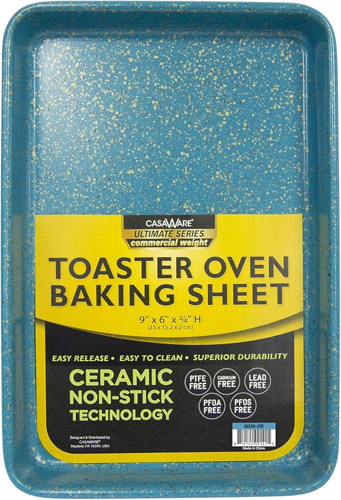 casaWare 9.75 x 6.62 x 0.75-Inch (Exterior) Toaster Oven Ultimate Series Commercial Weight Ceramic Non-Stick Coating Baking Pan (Blue Granite)