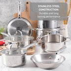 T-fal Gourmet Stainless Steel Cookware Set: 20-Piece Kitchen Essentials, Induction Compatible, Dishwasher Safe, Oven Safe to 500F, Durable Pots and Pans with Steamer for Versatile Cooking