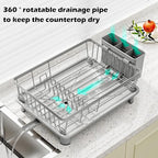 Small Dish Drying Rack, Space Saving Dish Racks for Kitchen Counter, Kitchen Organizer Dish Drainer with Cutlery Holder for Spoons and Forks, 11''W x 15''L, Gray