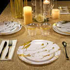 JOLLY PARTY 180PCS Disposable Dinnerware Set 30 Guest, 60 White and Gold Plastic Plates, 30 Plastic Silverware, 30 Cups, Marble Design Disposable Dinnerware for Wedding, Thanksgiving and Parties