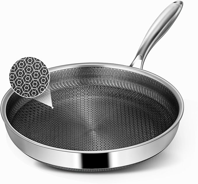 Non Stick Frying Pans, 10-inch Hybrid Frying Pans Nonstick Stainless Steel Skillets, Dishwasher & Oven-Safe, Stay-Cool Handle, PFOA Free Cookware, Compatible with All Cooktops
