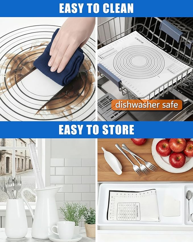 Silicone Pastry Mat with Measurements, 28" x 20" Extra Large Silicone Baking Mat, Non-slip Pastry Rolling Sourdough Baking Mat, Bread Rolling Dough Mats Sheet for Fondant,Pizza,Pie,Cookies