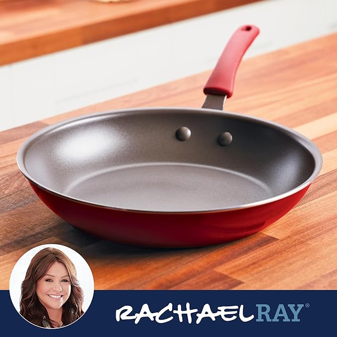 Rachael Ray Cook + Create Nonstick Frying Pan/Skillet, 12.5 Inch, Red