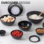 COOK WITH COLOR Mixing Bowls with Lids - 12 Piece Plastic Nesting Bowls Set includes 6 Prep Bowls and 6 Lids, Microwave Safe Mixing Bowl Set, Black Rhombus