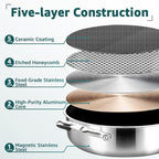 LOLYKITCH 5.5-Quart Hybrid Sauté Pan with Lid, 12-Inch Nonstick Deep Skillet with Fry Basket & Tongs, 3-ply Stainless Steel Large Frying Pan with Steam Insert, Works on All Cooktops