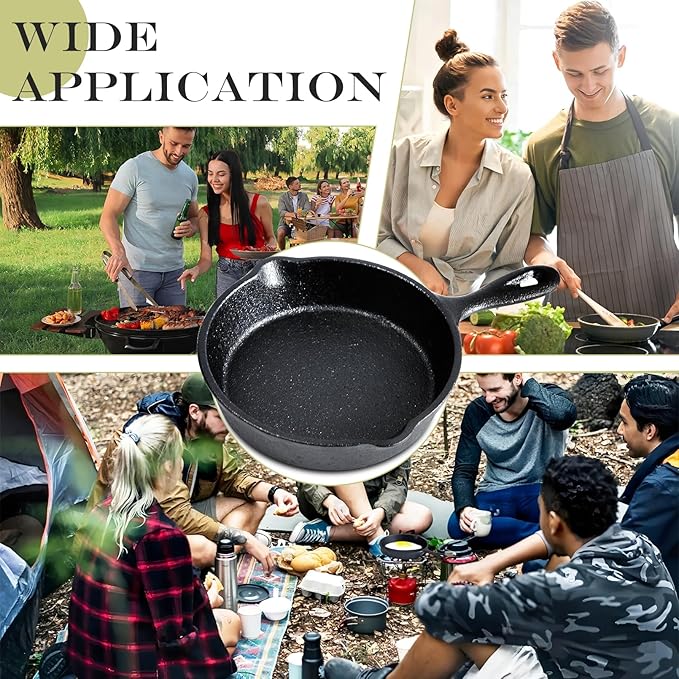 4 Inch Mini Cast Iron Skillet Set with Silicone Mitt, Small Frying Pan with Handle, Pre Seasoned Mini Skillets for Camping, Kitchen Cooking, Indoor and Outdoor (Black)