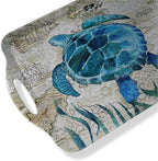 Serving Tray Decorative Tray with Handles Multi-Purpose Rectangular Serving Trays for Restaurant, Parties, Coffee Table, Kitchen - Retro Turtle