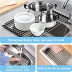 Seropy Roll Up Dish Drying Rack Over The Sink Drying Rack for Kitchen Counter, Folding Dish Rack Over Sink Mat, Stainless Steel Dish Drainer Rack Kitchen Sink Organizer Accessories 17.5"x13.7"