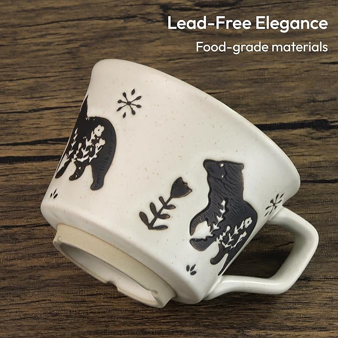 Ceramic Coffee Mug, 12 oz Small Novelty Unique Teacup with Handle, Stoneware Cup for Tea Mocha Latte Cappuccino (Set of 2, Fox and Bear)