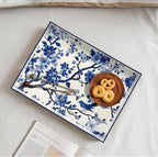 Serving Tray with Handles, 15.7 * 11.8 inches, Plastic Ottoman Tray with Exquisite Paintings, Trays for Coffee Table